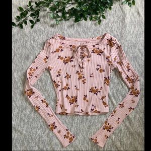 Pink Longsleeve Floral Crop Top